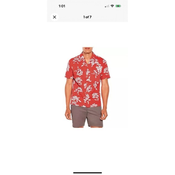 Gap Men Short Sleeve Seersucker Shirt L Cayenne Flower Fill New Red Relaxed - Picture 7 of 12